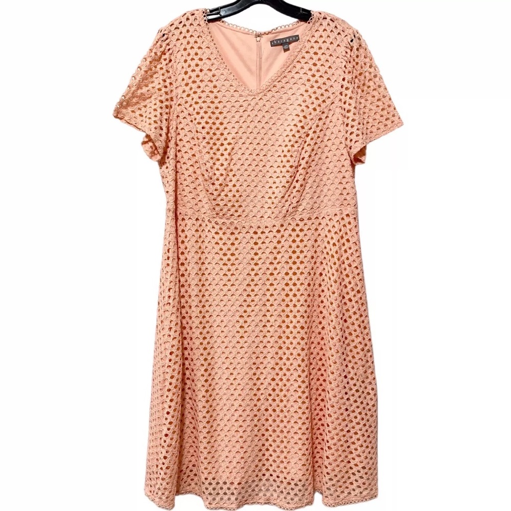 Sharagano Short Sleeve Eyelet Lace Fit & Flare Tamarind Pink Dress 24 W